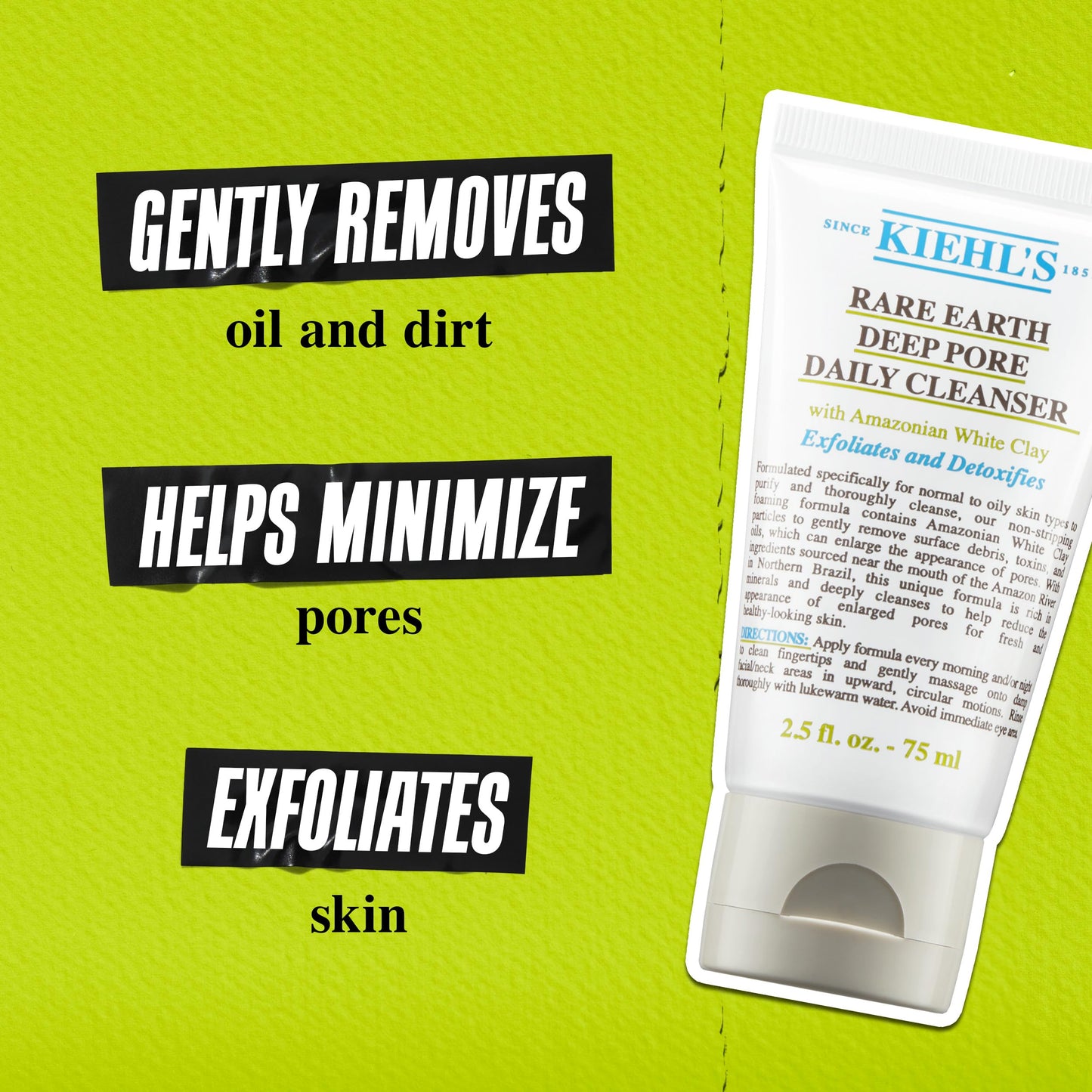 Kiehl's Rare Earth Deep Pore Daily Cleanser, Gentle Exfoliating Face Wash for Oily Skin, Detoxifies & Exfoliates Skin, Minimizes Pores, with Amazonian White Clay, Fragrance-free - 5 fl oz