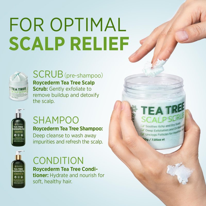 Roycederm Tea Tree Antifungal Shampoo and Conditioner: Complete Scalp Care Solution for Folliculitis, Dry, Itchy, and Flaky Scalp - Infused with Tea Tree Oil, Paraben & Sulfate Free