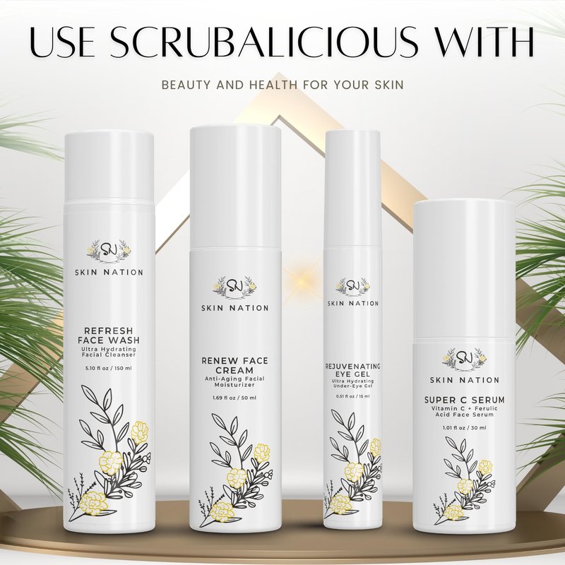 Skin Nation Scrubalicious Exfoliator, Gentle Face Scrub with Glycolic Acid, Jojoba Beads, Aloe Vera, Smooths Rough Skin, Hydrating Cleanser for Oily and Sensitive Skin, 4 oz