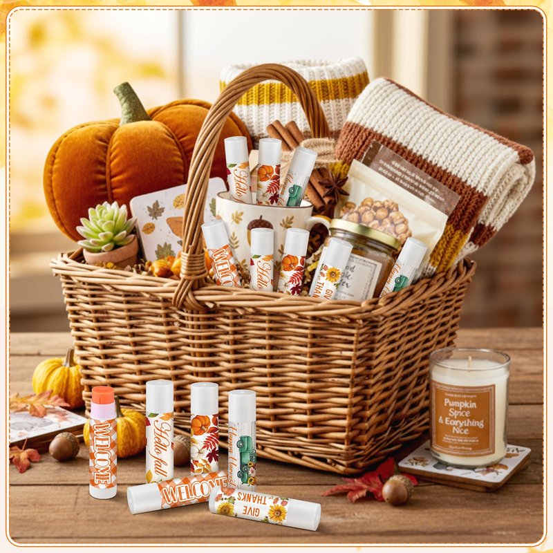 Siifert 50 Pcs Thanksgiving Christmas Party Gifts Bulk Thanksgiving Lip Balms Favors Holiday Basket Stuffers Christmas Stocking Stuffers Small Thank You Gifts for Women Men (Pumpkin Spice Flavor)