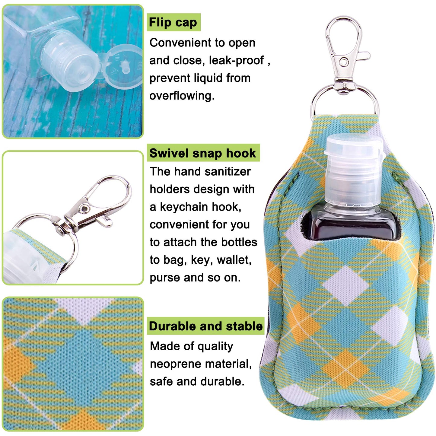 Duufin 40 Pieces Christmas Hand Sanitizer Holder Empty Travel Bottle Set: 20 Hand Sanitizer Keychain Holders and 20 Reusable Flip Cap Travel Bottles