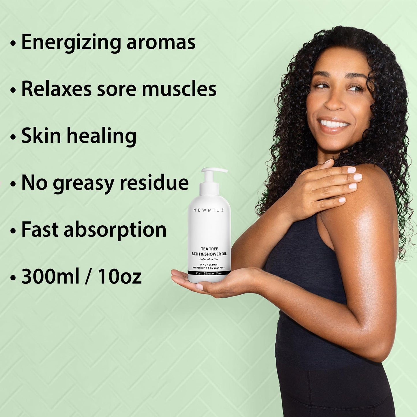New Miuz Magnesium inShower Body Conditioner Soft Skin Post Shower Care Moisturizer for Body Legs Bath Oil Sore Muscles Recovery Peppermint Eucalyptus Tea Tree Spa Gift