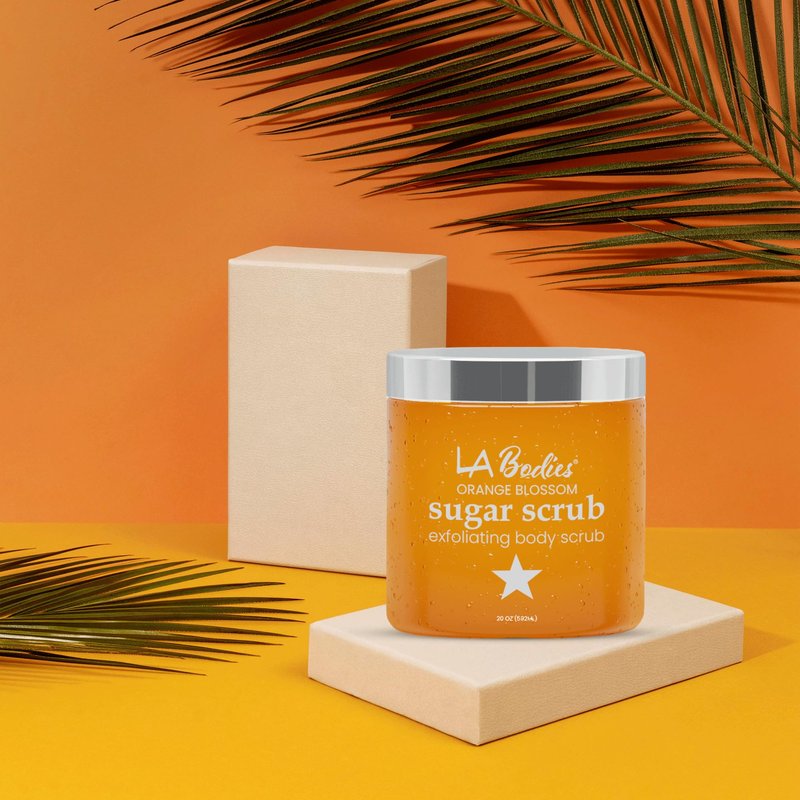 LA Bodies Sugar Scrub Exfoliating with Orange Blossom and Other Natural Ingredients for Body Scrub and Foot Scrub - Soft Scrub for Nourishing Essential Skin Care, 20 oz (592 mL), Made in USA
