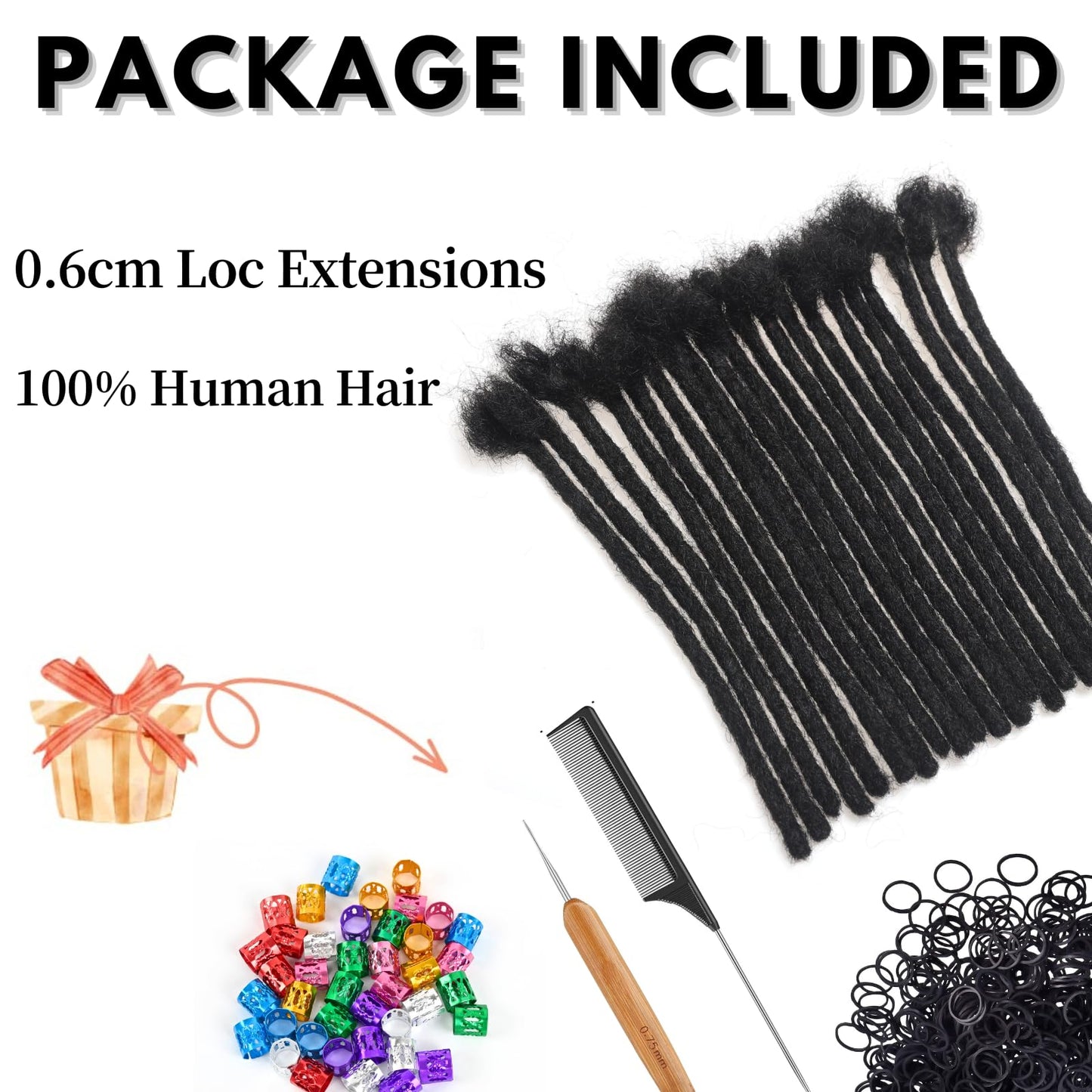 Loc Extensions Human Hair 14 Inch 0.6cm Thickness 10 Strands 100% Full Handmade Permanent Dreadlock Extensions Real Human Hair For Women Men Kids Can Be Dyed Bleached Curled (Width 0.6cm Natual Black)