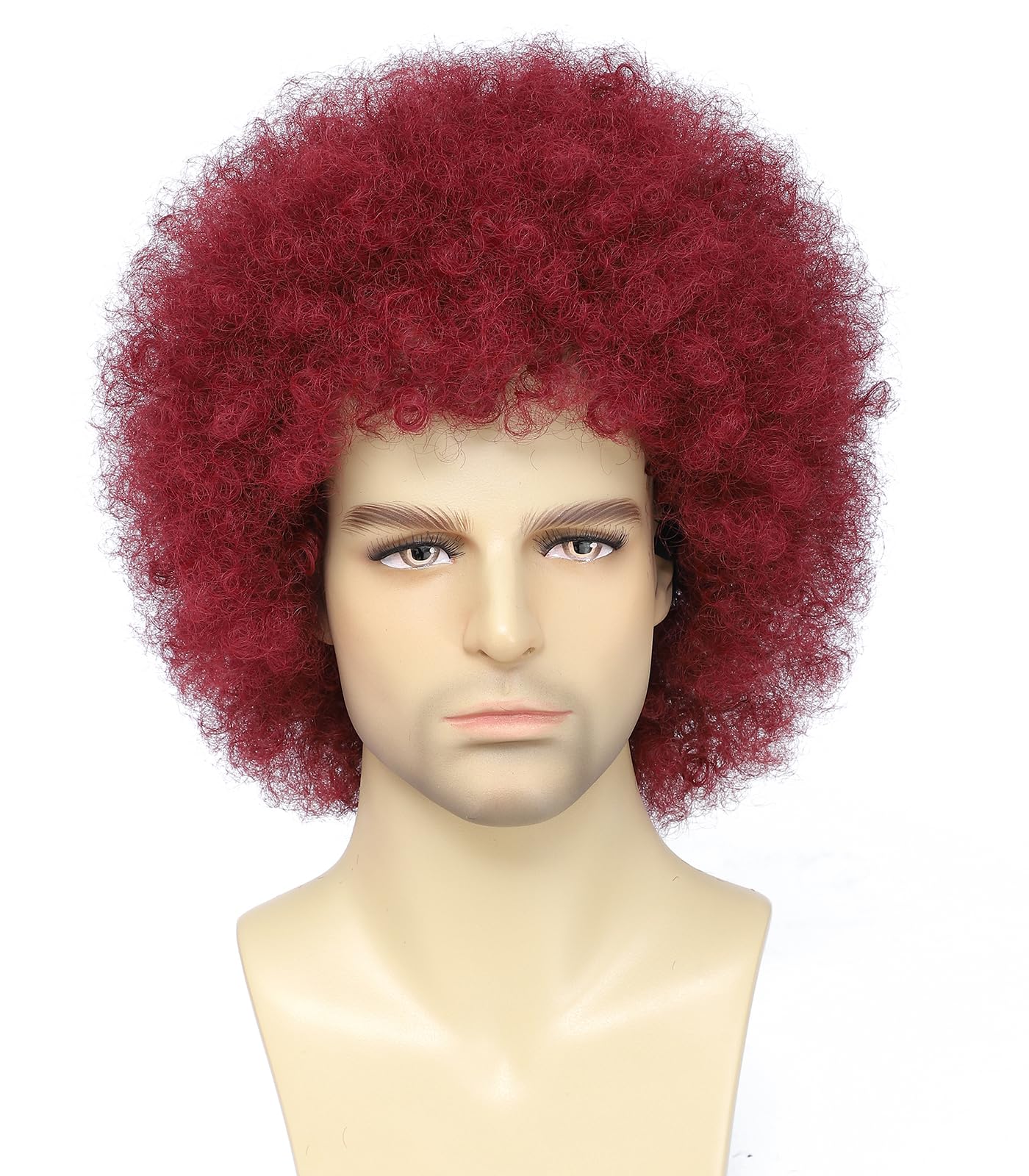 Cariniss 70s Disco Afro Wig - Unisex Large Curly Wig, Perfect for Halloween, Cosplay, Retro Parties, Disco and Clown Costumes (Red)