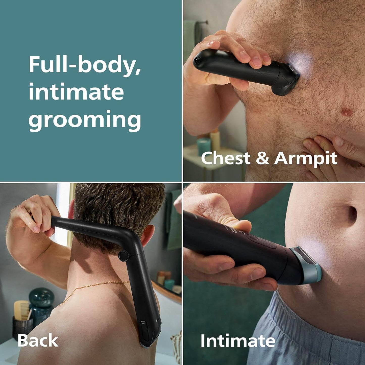 Philips Norelco Body Groomer 9000 Series - Men's Body Hair Trimmer & Intimate Shaver | Showerproof, Adjustable Back Attachment, BG9480/50