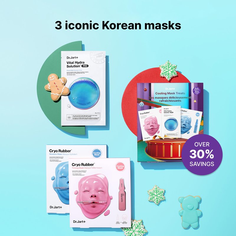Dr.Jart+ Cooling Mask Treats Korean Skin Care Gift Set with Vital Hydra Solution Pro and Cryo Rubber Moisturizing and Firming Masks | Limited Edition Holiday Set