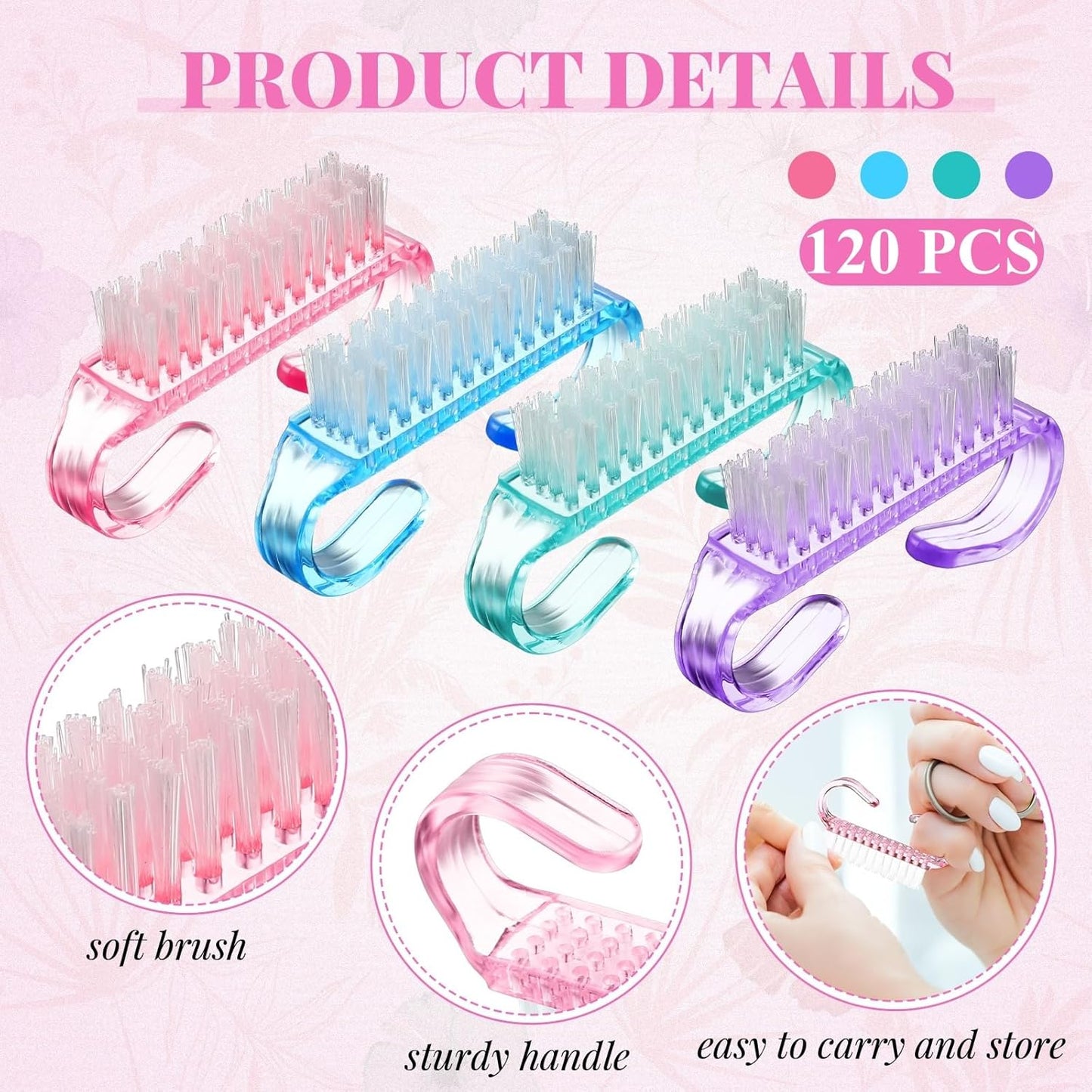 Colorful Nail Cleaning Brushes - Ergonomic Grip Pedicure Scrubbing Tool | 200 Pcs Multicolor Set for Men & Women