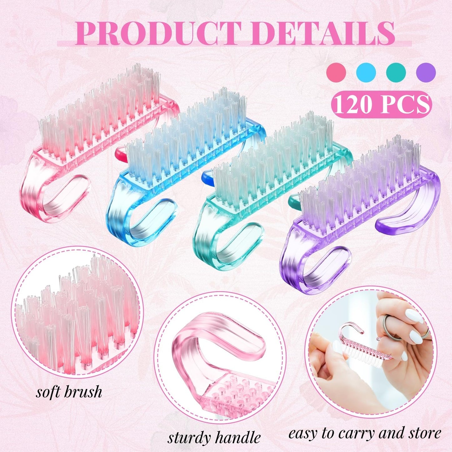Patelai Nail Brushes for Cleaning Handle Grip Nail Brush Bulk Colorful Scrubber Fingernail Hand Toes Cleaning Brushes Pedicure Scrubbing Tool for Men and Women, Multicolor(100 Pcs)