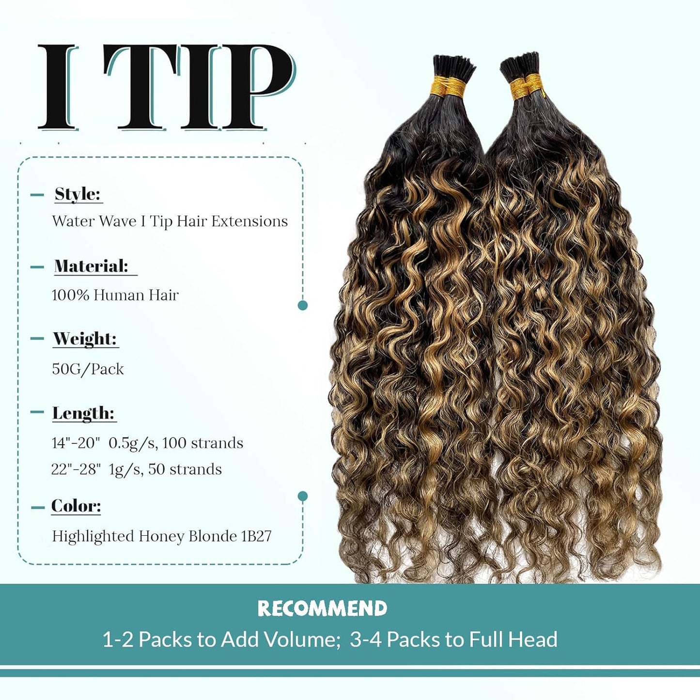 I Tip Hair Extensions Human Hair, Ombre Itip Human Hair Extension 100s Water Wave Natural Black Ombre Caramel Brown I Tip Hair Extensions Real Human Hair for Short Hair 50g 16"