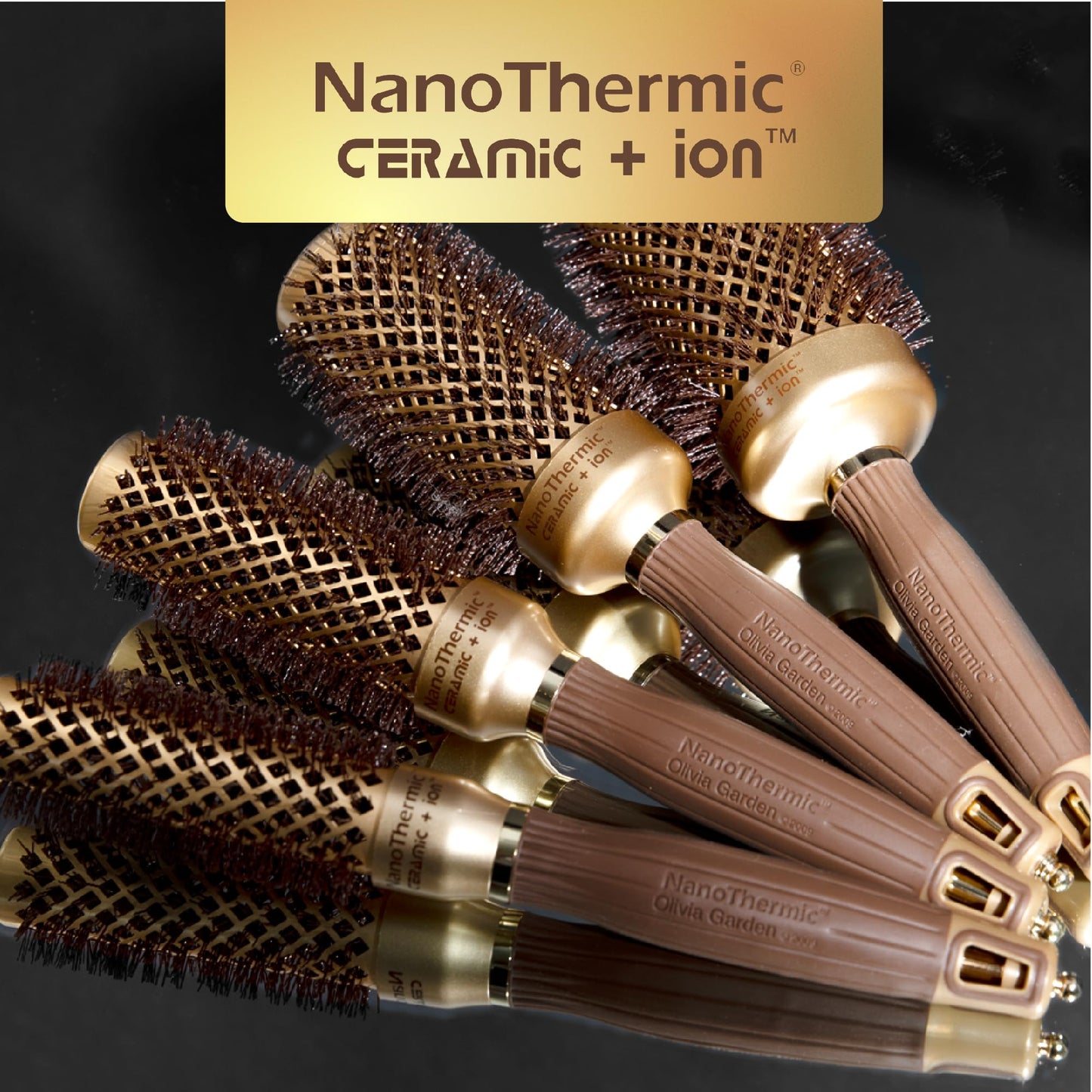 Olivia Garden NanoThermic Ceramic + Ion Round Thermal Hair Brush - Not Electrical - Professional Blowout Brush for Normal to Thick Hair, 85-39TF-P2QB 4 Piece