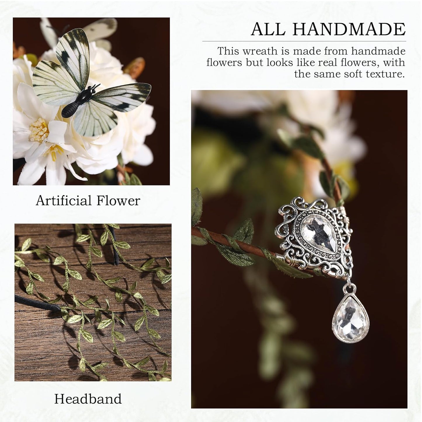 Fairy Flower Crown - White Elf Vine Headpiece & Floral Headband for Women | Perfect for Renaissance Weddings & Cosplay