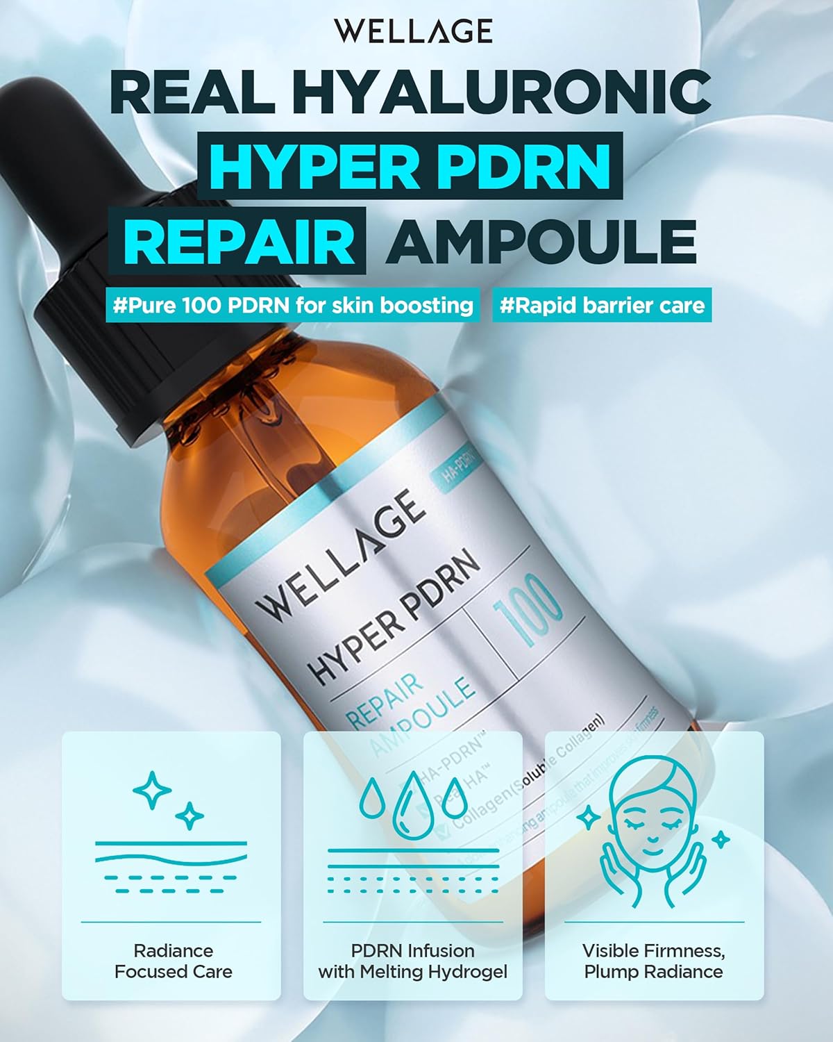 WELLAGE Korean Hyper PDRN Anti-Aging Serum - Hyaluronic Acid & Collagen for Pore Care | 1.01 fl. oz