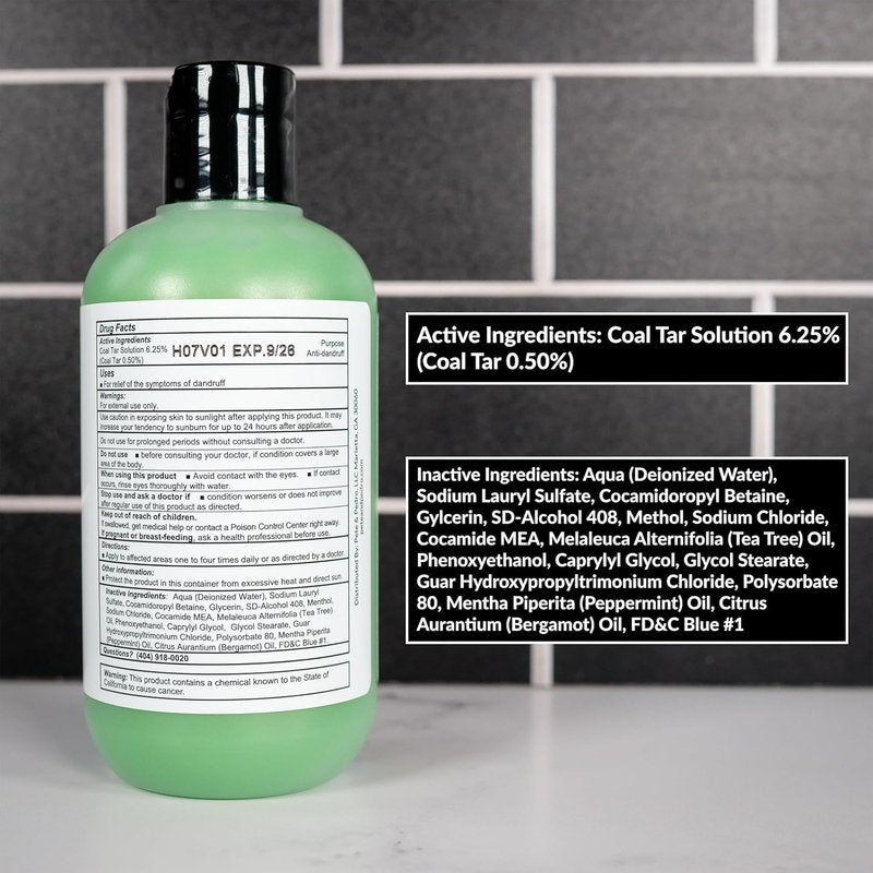 Pete & Pedro CONTROL Anti-Dandruff Shampoo - Extra-Strength Medicated Treatment with Coal Tar, Peppermint & Tea Tree Oil | 8.5 oz
