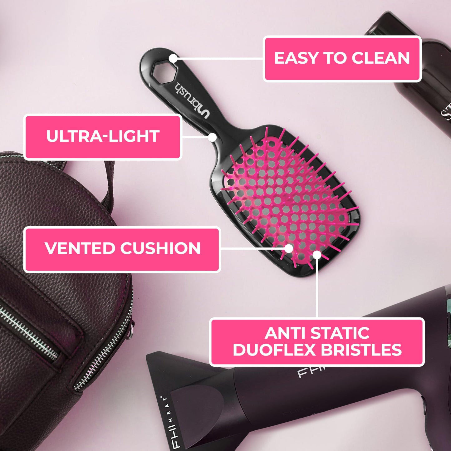 FHI Heat UNbrush Detangling Brush and UNwinder Detangling Spray Combo Pack - Tangle-Free Hair, Pain-Free Brushing, Anti-Static Bristles, Lightweight Hair Brush, Cherry Blossom