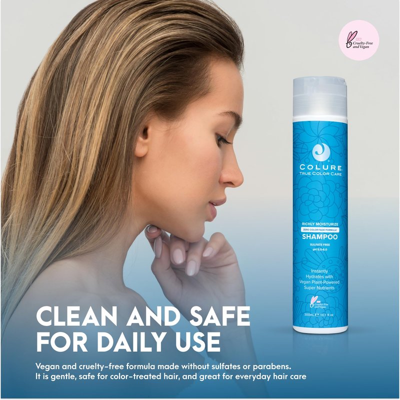 COLURE Richly Moisturize Shampoo 10 oz - Superior Hydrating Sulfate Free Cleanser for Dry Color Treated Hair Care