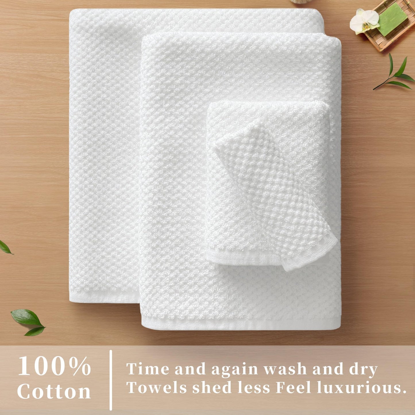 VOOVA & MOVAS Off-White Washcloths (6PC, 12"x12") - 100% Cotton | Thick | Quick Dry | Absorbent, Towels for Face, Fluffy Wash Cloths for Bathroom, Popcorn Weave Washcloths, Off-White