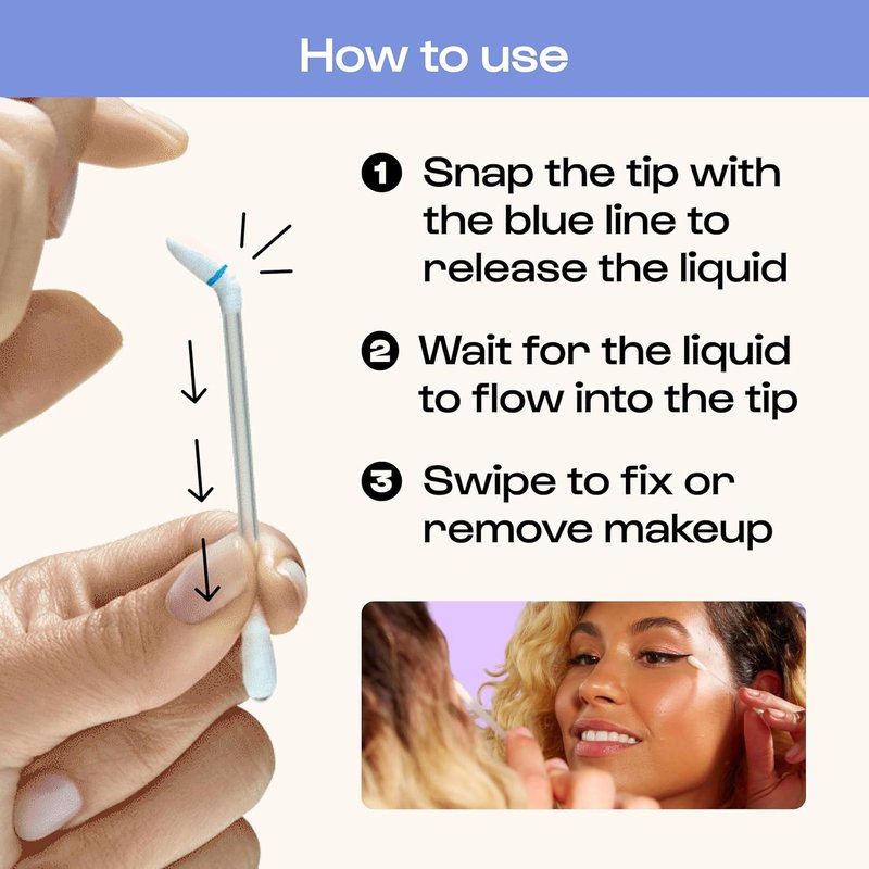 Cotton Makeup Removing Swabs - Liquid-Filled Tips for Easy Use | 24 Count, 3 Pack - Ideal for Eye, Lip, & Eyebrow Care