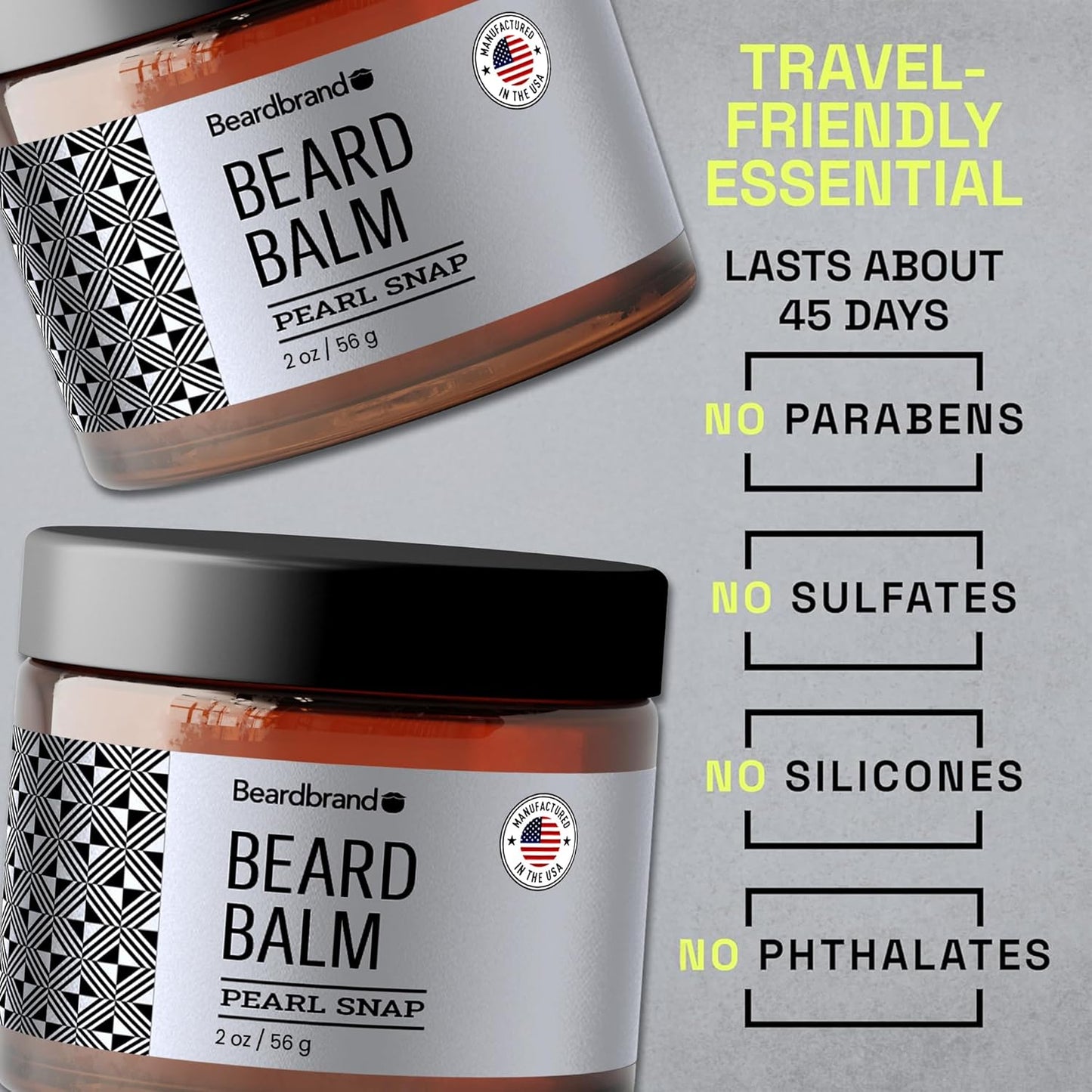 Beard Balm for Men - Travel Pack for Thicker Beards | Pearl Snap Scent, Natural Ingredients - 2 oz