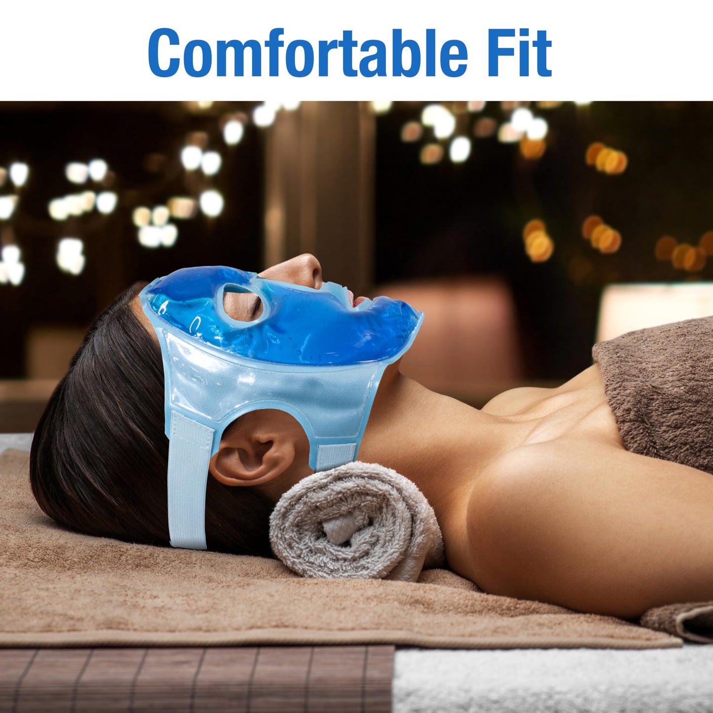 Eurow Luxe Hot & Cold Gel Face Mask with Dual-Sided Comfort, Adjustable Straps, Reusable for Stress Relief, Reducing Puffiness, and Relaxation, Full Coverage, Ideal for Soothing Eyes and Skin, Blue
