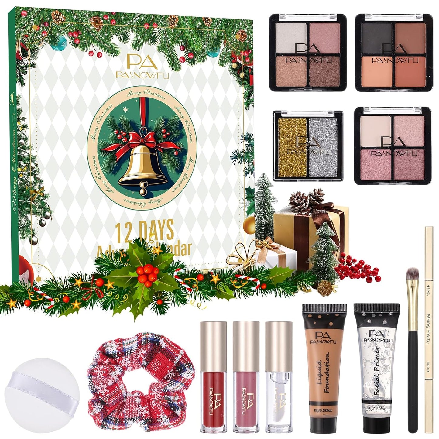 Makeup Advent Calendar 2025 - 12 Days of Surprises for Women & Teens | Holiday Countdown Cosmetic Set with Eyeliner & Lip Oil