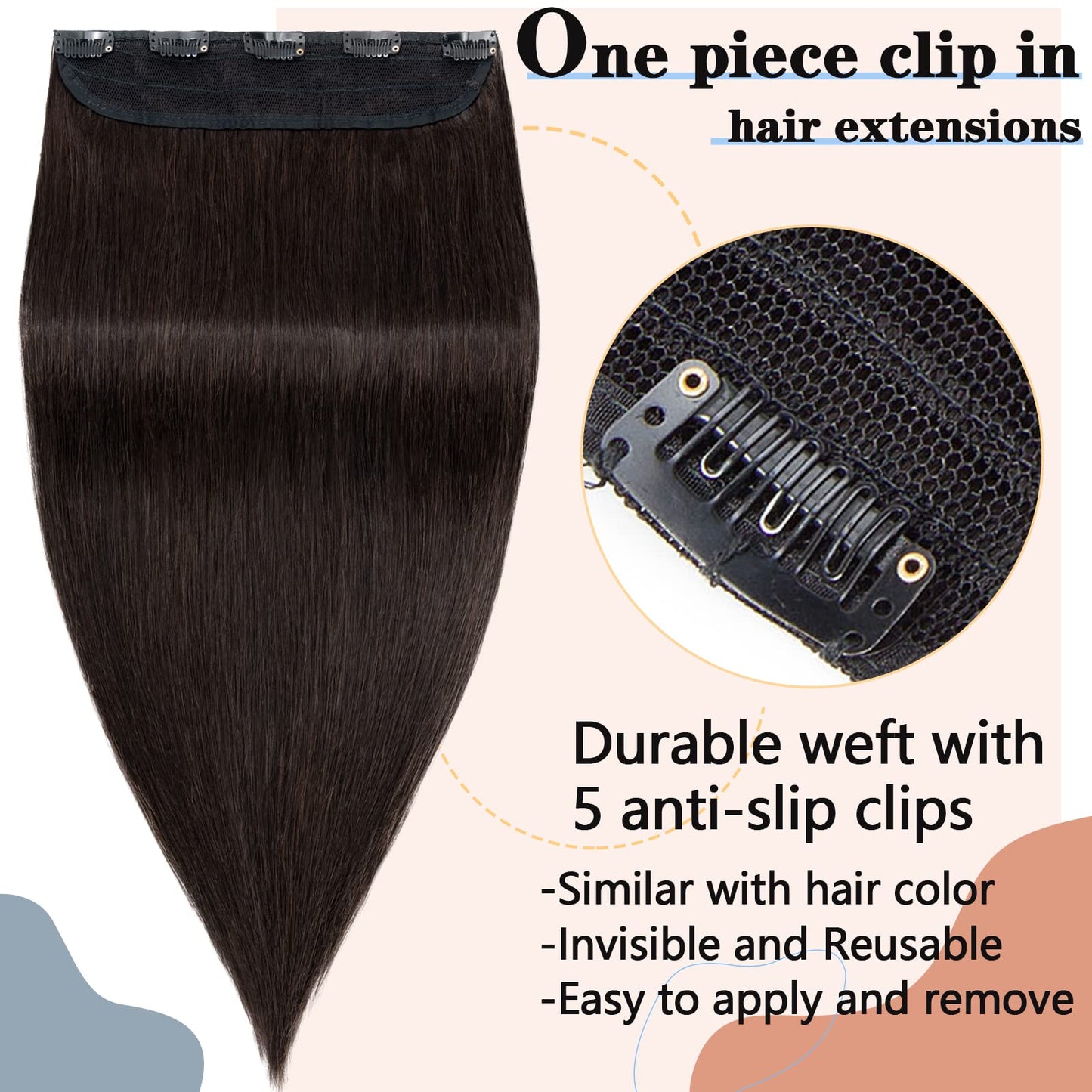 One Piece Clip in Hair Extensions Real Human Hair,S-noilite Clip in Hair Pieces for Women,One Piece 5 Clips 3/4 Full Head Thicker Hair Weft Straight 10"/65g #06 Light Brown