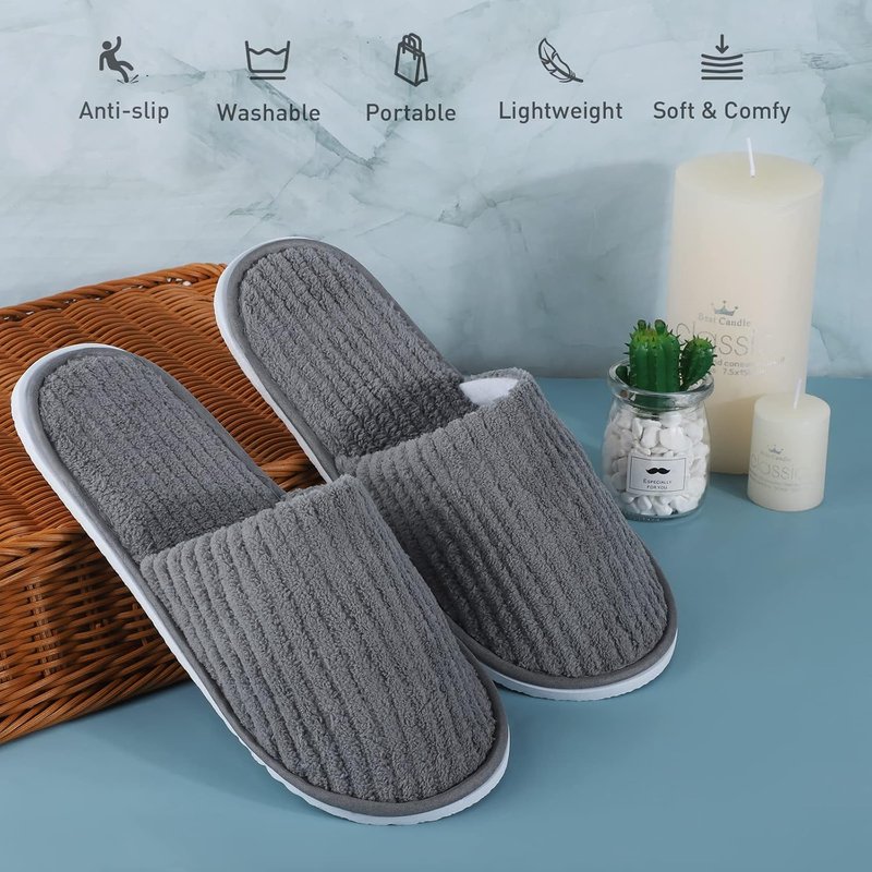 Elcoho Closed Toe Spa Slippers - 12 Pairs Reusable Coral Fleece for Home & Travel | Washable Indoor Footwear