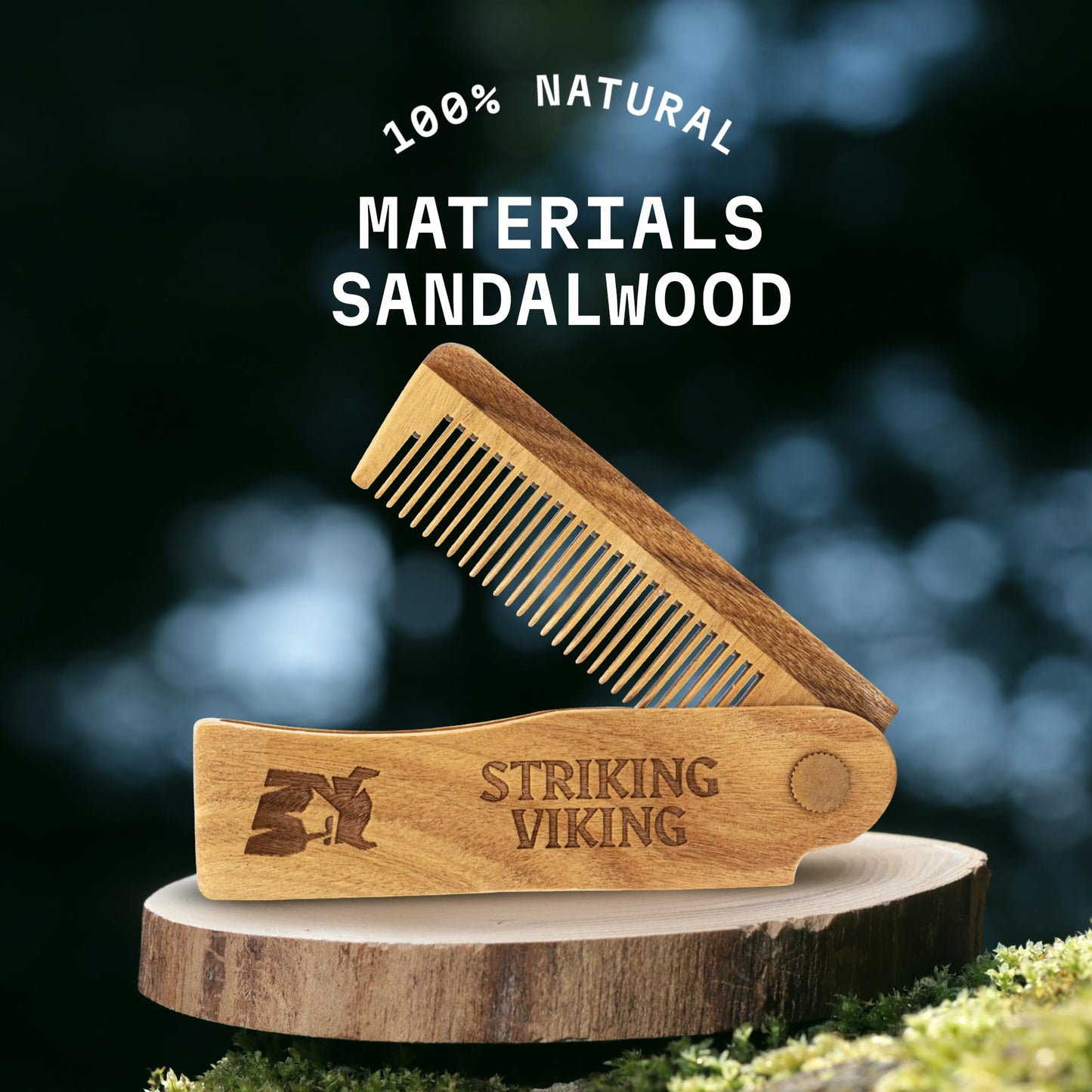 Beard Folding Wooden Comb and 4 Pack Beard Oil for Men - By Striking Vikings