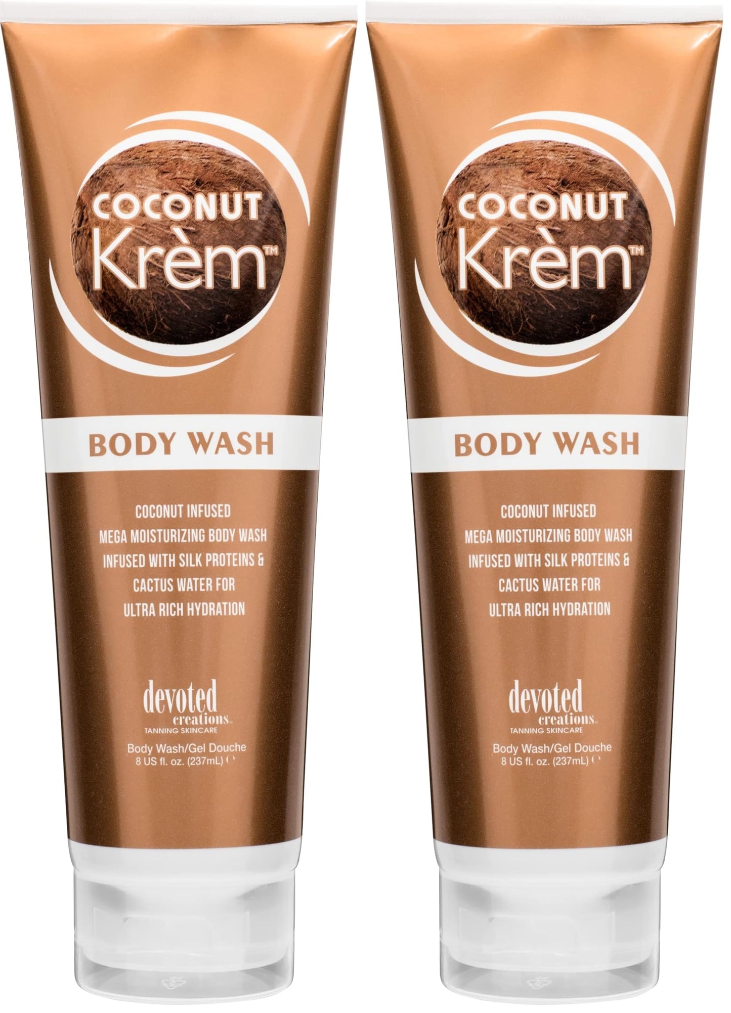 Devoted Creations Coconut Krem Body Wash – Coconut Infused Mega Moisturizing Body Wash with Silk Proteins and Cactus Water for Ultra Rich Hydration – 8 oz. (Pack of 2)
