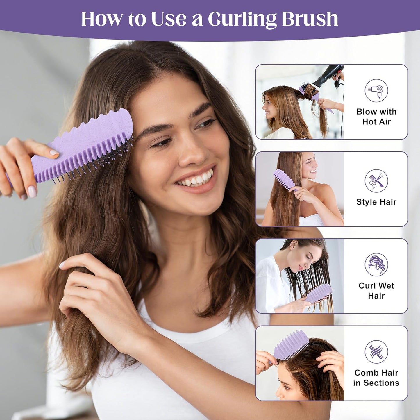 Curly Hair Brush - Detangling & Curl Defining Tool for Waves & Coils | Lavender Purple