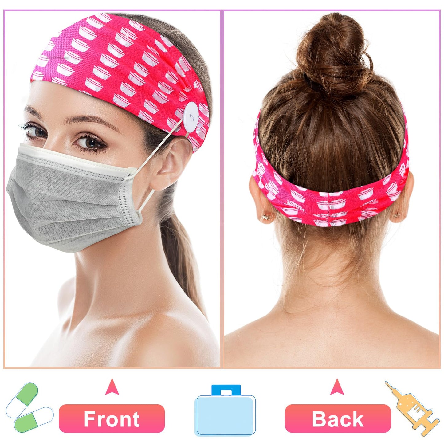 Tigeen 30 Pcs Nursing Headbands for Women Non Slip Nurses Hair Bands with Buttons Cna Accessories Doctor Sweatband Mask for Nurses Gifts Elastic Ear Protection Appreciation Medical