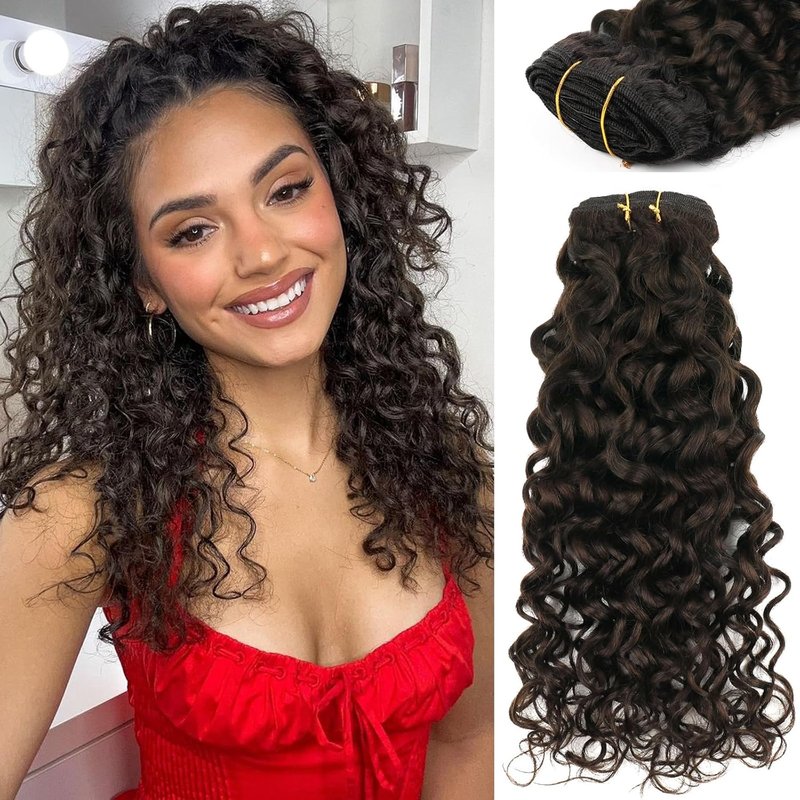 Natural Wavy Clip-In Hair Extensions - Remy Human Hair, Dark Brown | 18 Inch, 120g, Double Weft