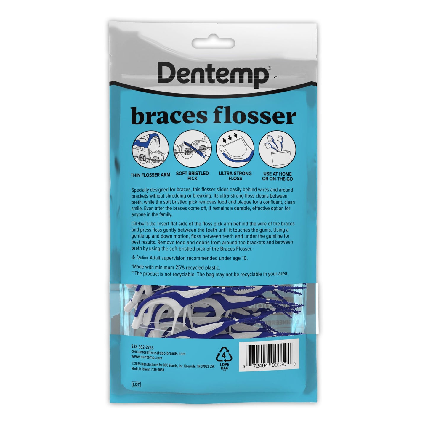 Dentemp Braces Flosser - Designed for Braces for an Easy & Effective Clean, Ultra Strong Floss - 40 Count (Pack of 4) - (Packaging May Vary)