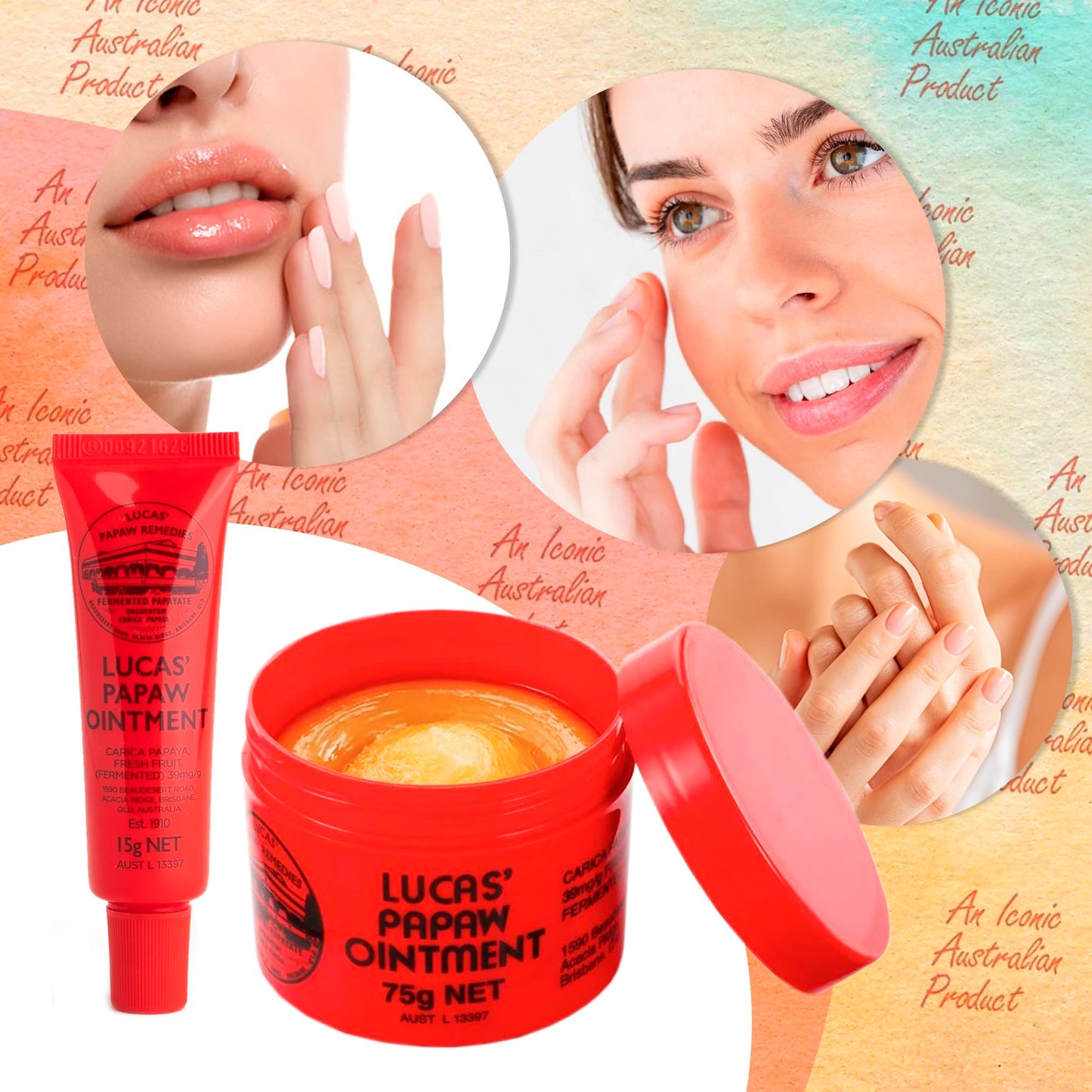 Lucas Papaw Ointment 75g Jar and 15g Tube with Lip Applicator — Fermented Papaya Skin Balm, Multipurpose Ointment, Made in Australia