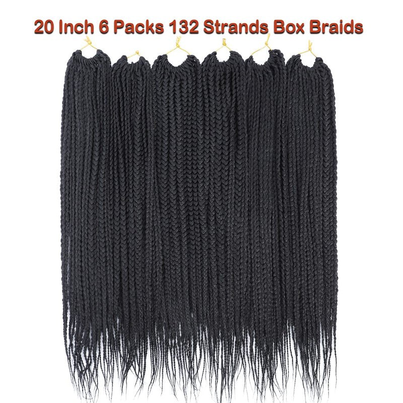 Box Braid Crochet Hair 20 Inch Crochet Box Braids Pre Looped Crochet Braids for Black Women Soft Medium Size Braided Hair Extension 1B Black Color 6 Packs Chicmoi (1B, 20 inch box braids 6 Packs)