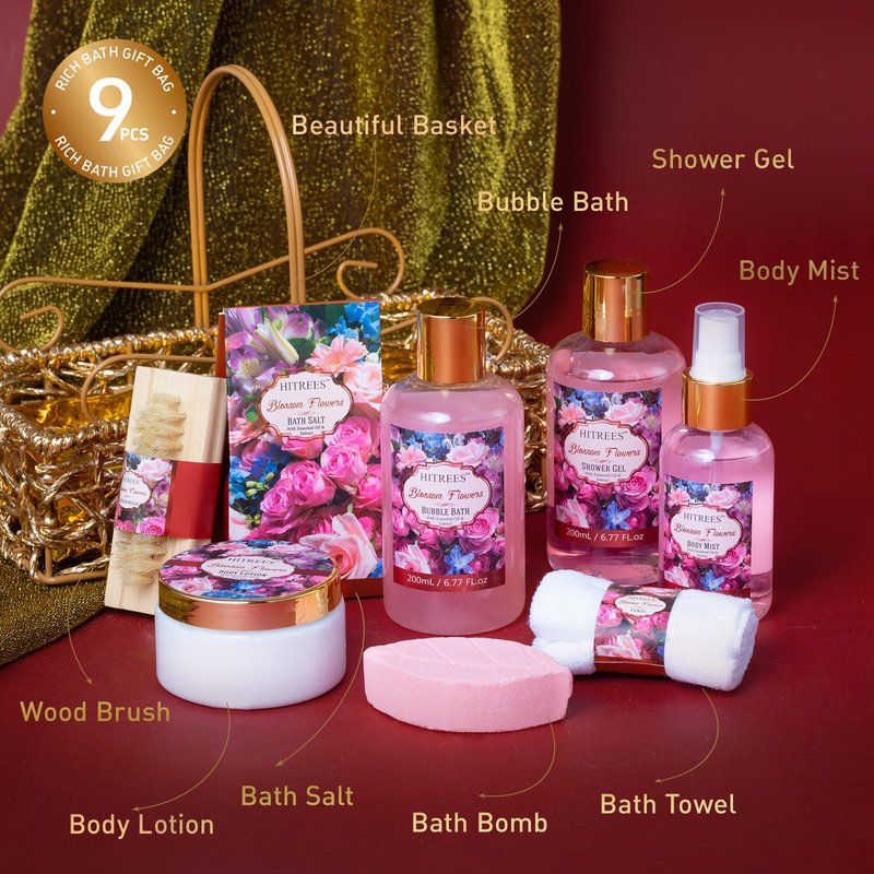 Gifts For Women Gift Basket – 9 Piece Set of ROSE JASMINE Home Spa Set, Friendship Gifts, Shower Care Set - Bath Pampering Package, Bath Gift Set for Her, Mom, Mothers Day,Christmas Gift for Women
