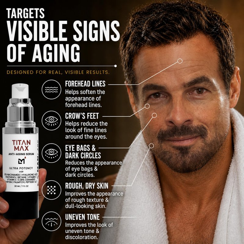 Man Labs Titan MAX Ultra Potency Anti-Aging Mens Face Serum – Mens Face Moisturizer – Men Skin Care Crow's Feet, Dark Circles, Tightening & Rough Texture – 10% Niacinamide, Vitamin C & E, HA–Unscented