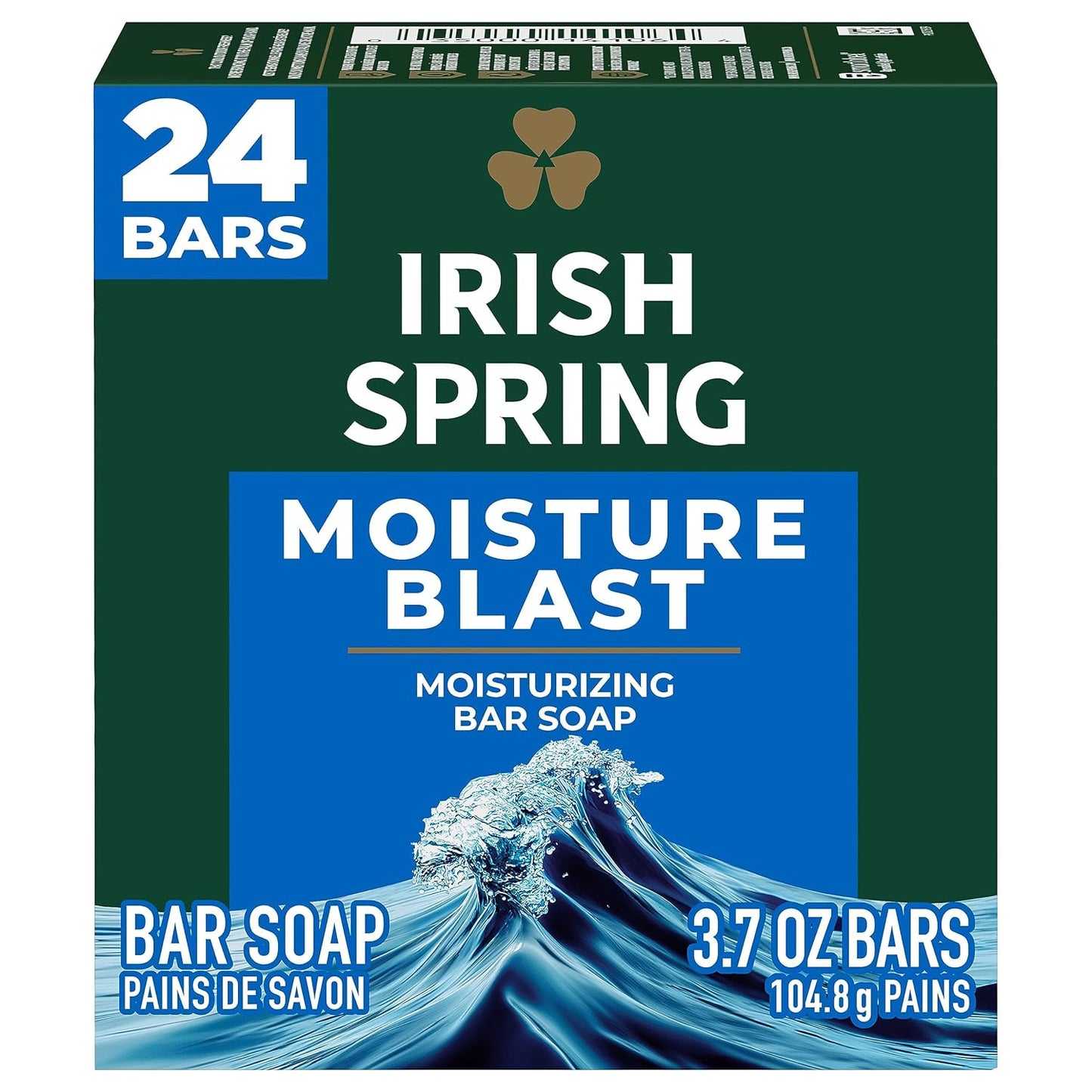 Irish Spring Bar Soap for Men - Moisture Blast, Fresh Scent | 3.7 Oz, 24 Pack