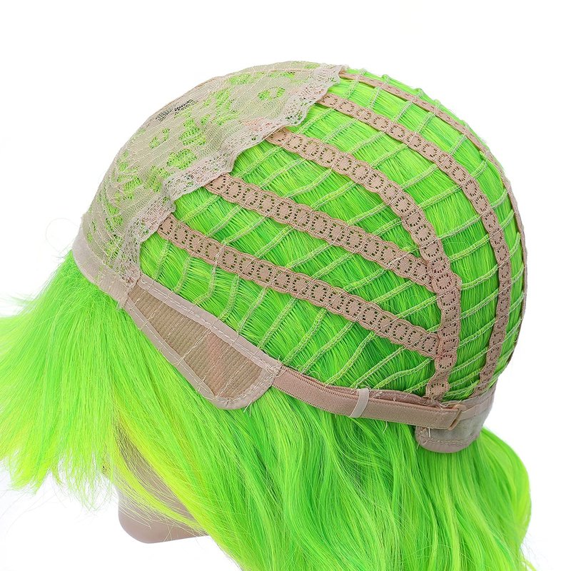 PATTNIUM Lime Green Wig Short Wavy Fluorescent Green Wigs for Women Girls Green Wig with Bangs Synthetic Wigs