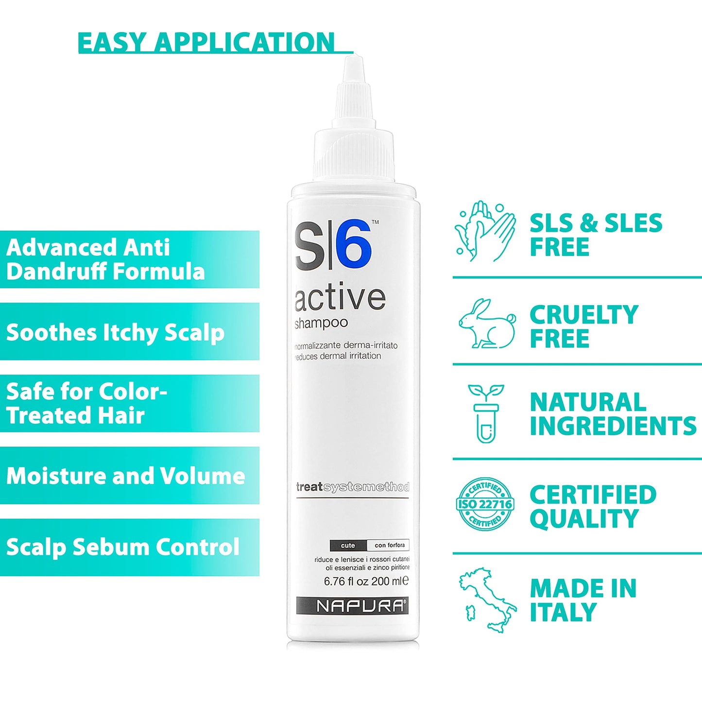 NAPURA S6 Anti Dandruff Shampoo with Tea Tree Oil, 1% Zinc and 1% Salicylic Acid - Natural Itchy Scalp Treatment (6.76 fl oz) for Men and Women