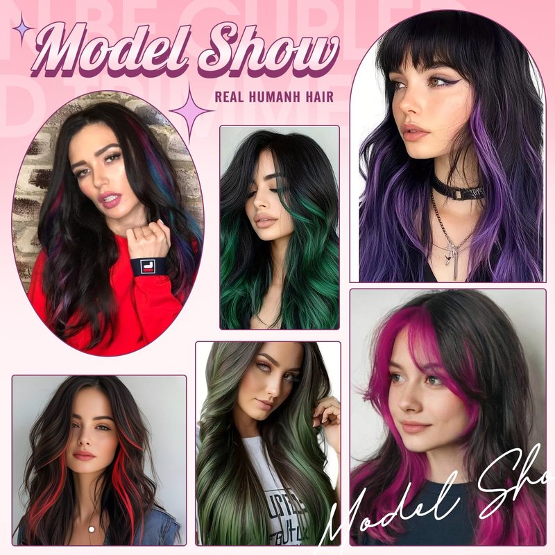EonLuxe 100% Human Hair Clip-in Underlights - Colored Hair Extensions Highlights Streaks (Pink, Blue, Purple, Green, Silver) - Heat Friendly, Remy Quality, Invisible Clips, Easy to Apply 2Pcs