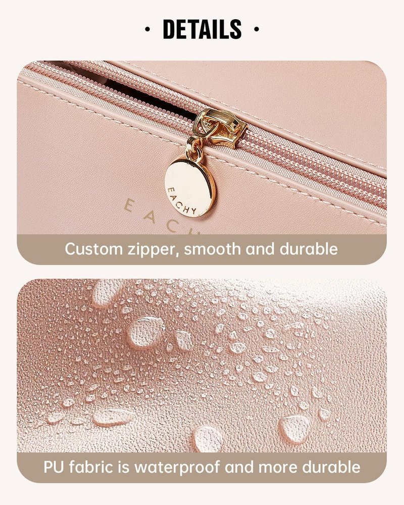 Travel Makeup Bag - Large Capacity Waterproof PU Leather Cosmetic Organizer | Flat Open Design for Skincare & Brushes