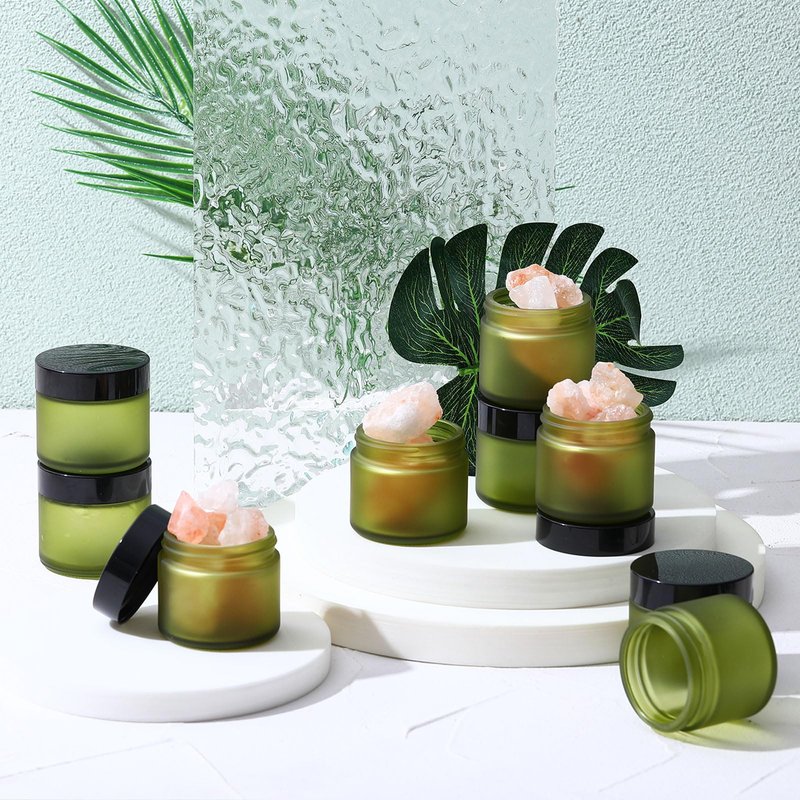 Domensi 32 Pcs 2 oz Glass Jars with Lids Travel Size Round Leakproof Empty Cosmetic Jars with Inner Liners Lid for Storing Makeup Lotions Face Cream Ointments DIY Making (Pea Green)