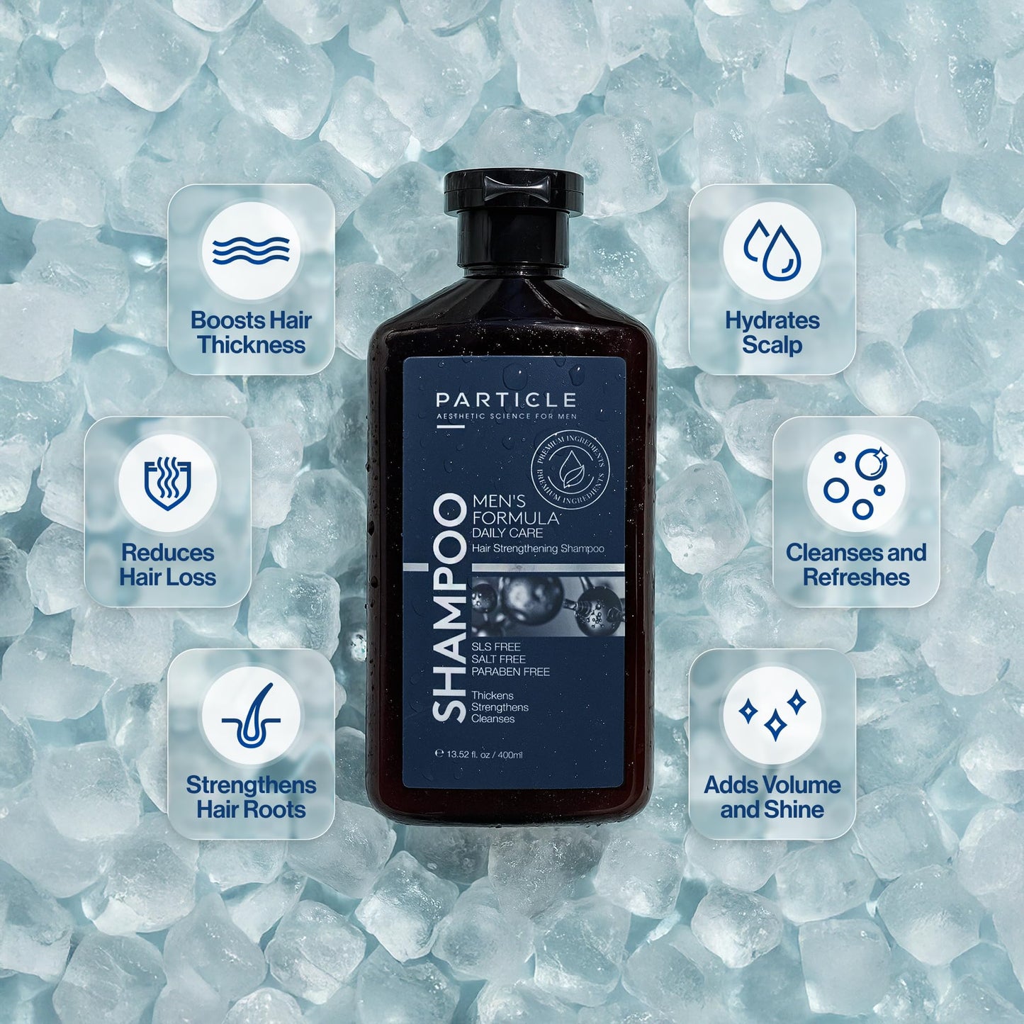 Particle Hair Thickening Shampoo for Men, Men’s Shampoo, Cleansing Formula Made with Biotin, Capixyl, Redensyl, Ginseng and Green Tea Extract for Hair Strength Support, Paraben Free, 13.52 fl.oz