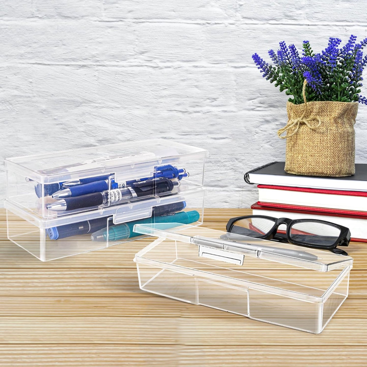 ZOOFOX 12-Pack Plastic Nail Storage Box - Stackable Organizer with Hinged Lid for Manicure, Crafts, Office Supplies | Clear Rectangular Design