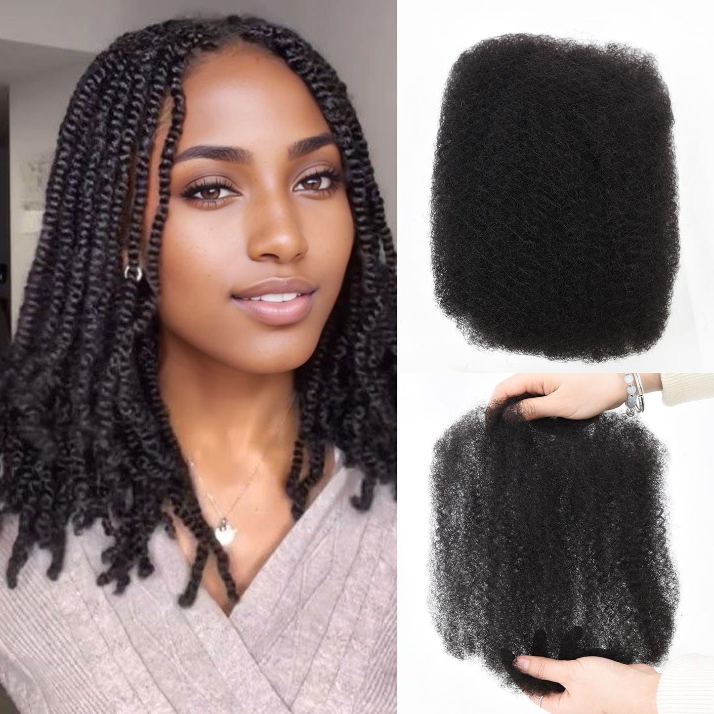 Teresa Afro Kinkys Bulk Human Hair For Twists, Afro Kinky-Curly Human Hair Bulk For Dreadlocks Extensions,Bulk Human Braiding Hair Afro Kinky Twist Extensions Natural And Soft (14 Inch, 30g/Pack)