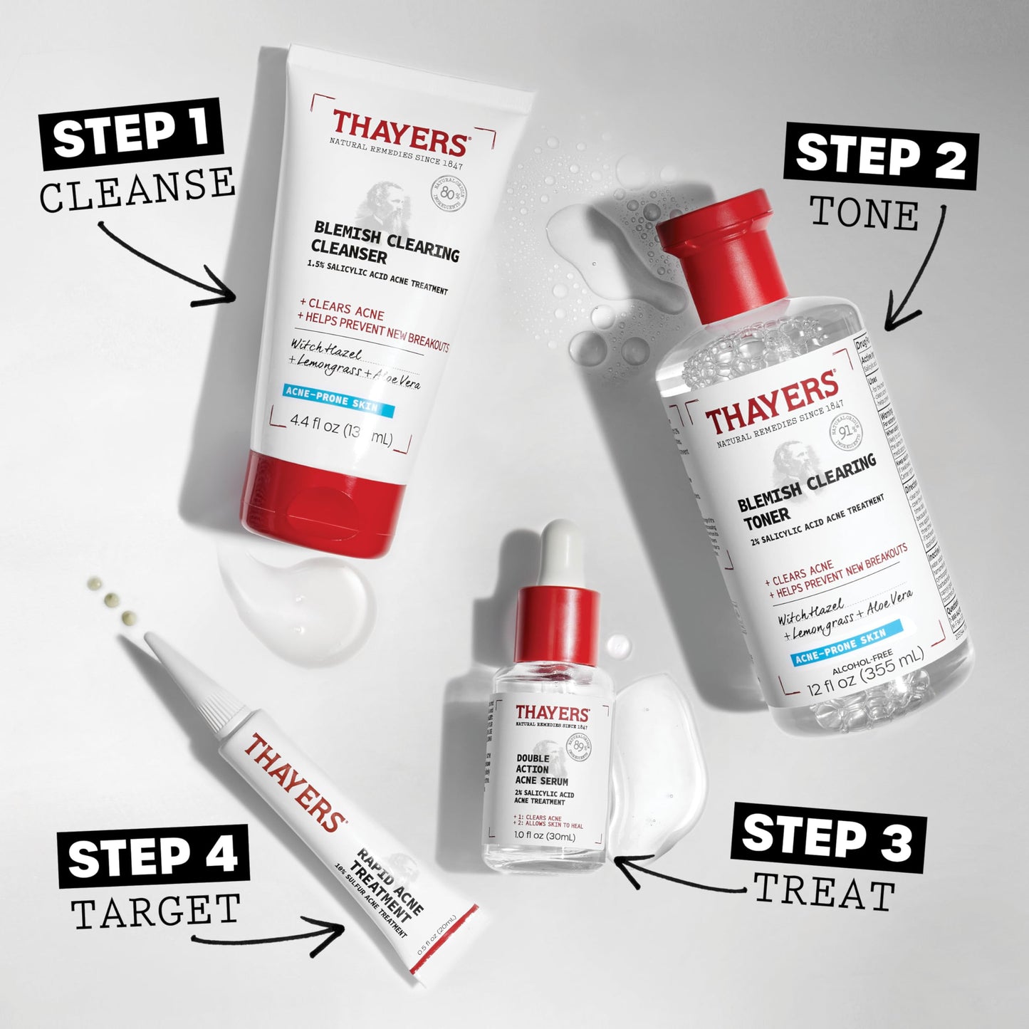 THAYERS Blemish Clearing Face Cleanser with 1.5% Salicylic Acid, Acne Treatment Face Wash, Soothing and Non-Stripping Skin Care, 4.4 Fl Oz