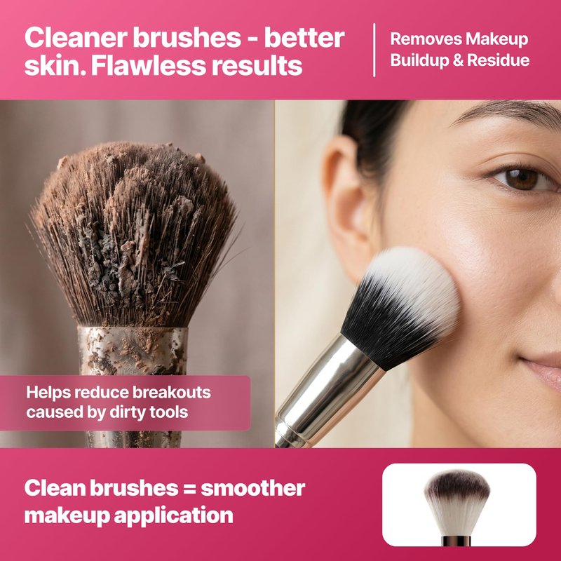 Electric Makeup Brush Cleaner – Automatic Brush Washer for Brushes & Sponges, USB Rechargeable Cleaning Machine with Silicone Disk, Portable Holder Stand (Pink) (Pink)