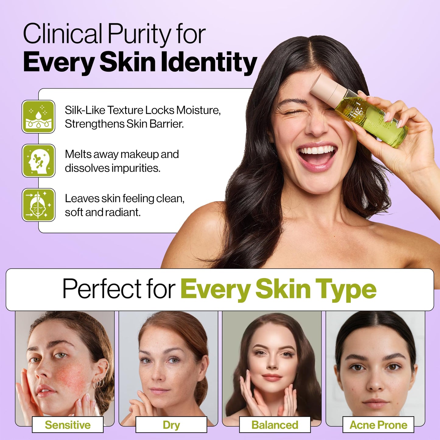 Fig.1 Micellar Oil Cleanser for Face - Makeup Remover Cleansing oil, Facial Cleanser - Squalane & Grapeseed Oil Formula, Cleanse without Clogging Pores, Acne-Prone Facial Skincare, Refillable 3.4 Oz
