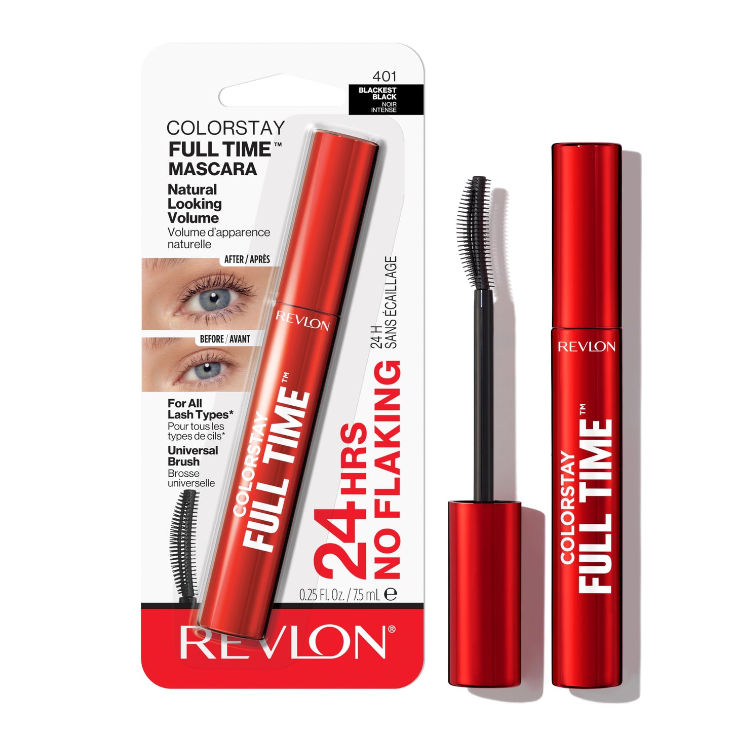 Revlon ColorStay Full Time Mascara, Volumizing Eye Makeup, 24 Hour Wear, Smudge-Proof, Non-Clumping and Flake-Free Formula, 401 Blackest Black